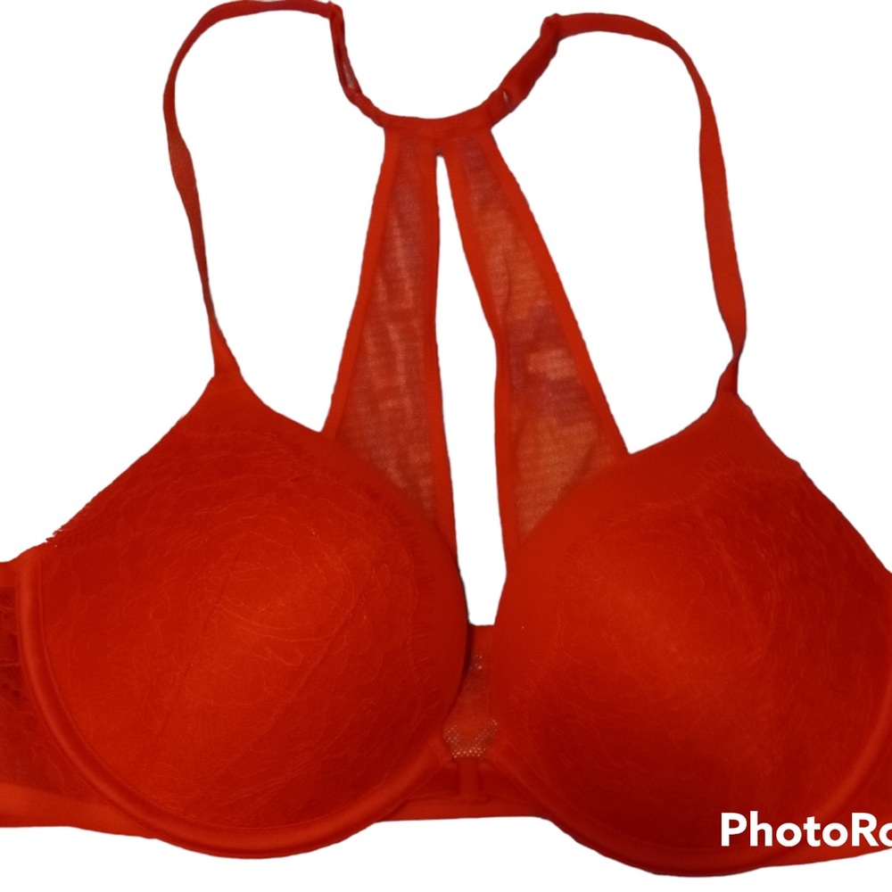 🦋 Victoria’s Secret red lace very sexy push up padded front close bra size 36B